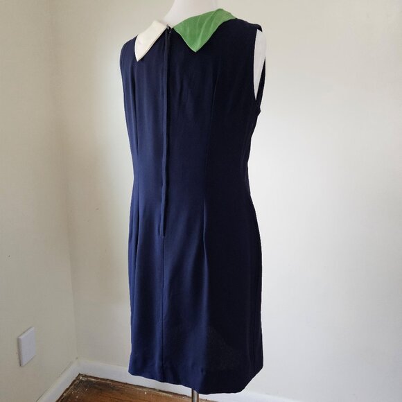 Vintage 60's Mod Navy Blue Green White Scarf Color Block Sheath Dress Size M/L - Picture 6 of 9